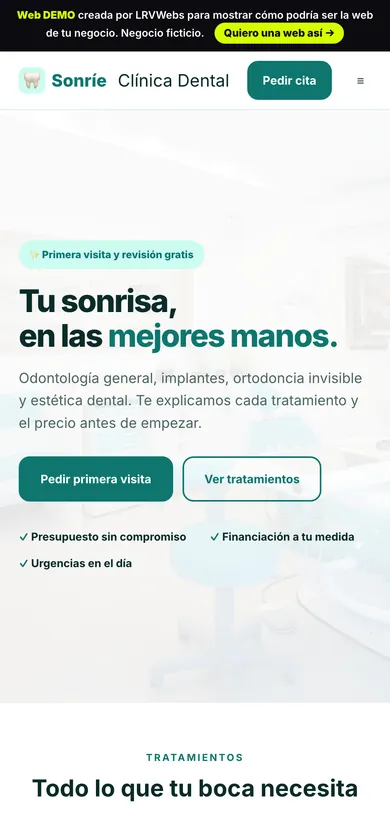 La demo Clínica Dental Sonríe en el móvil