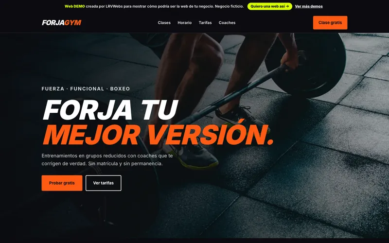 Captura de la web demo Forja Gym (deporte)
