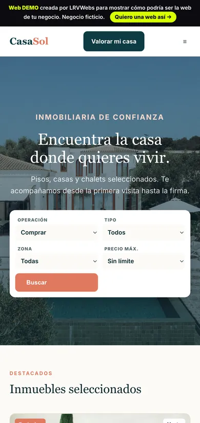 La demo Casa Sol Inmobiliaria en el móvil