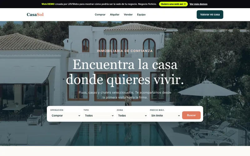 Captura de la web demo Casa Sol Inmobiliaria (inmobiliarias)