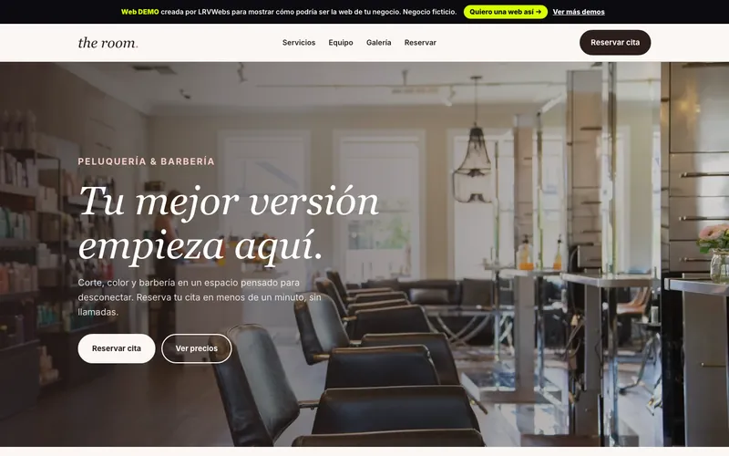 Captura de la web demo The Room Peluquería (belleza)