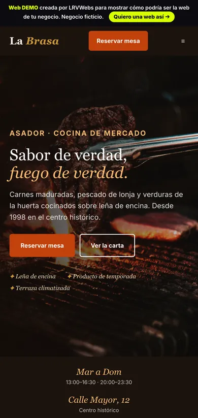 La misma web demo vista en el móvil