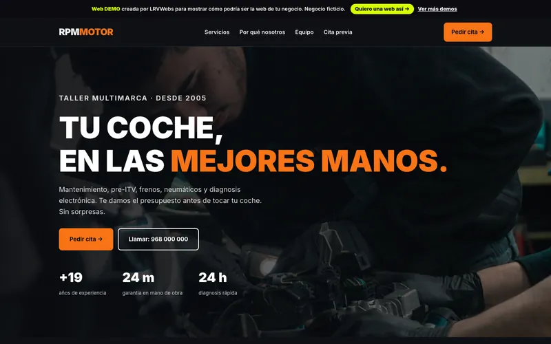Captura de la web demo Taller RPM Motor (talleres)
