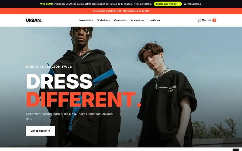 Captura de la web demo Urban Clothing (tienda online)